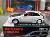 TOMICA LIMITED Vintage Neo Honda Civic Type-R EK9 Kouki Champion white with carbon Bonnet. Nihobby 日改通商