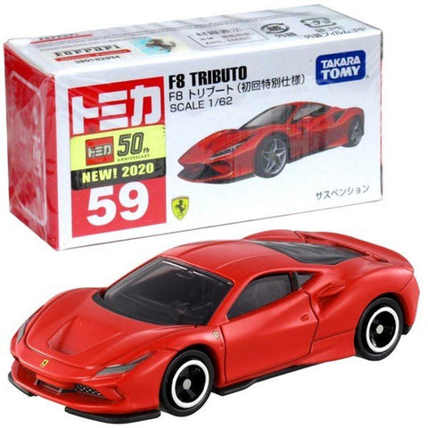 TOMICA No. 59 FERRARI F8 TRIBUTO First Launch Edition with 2020 Sticker. NIHOBBY 日改